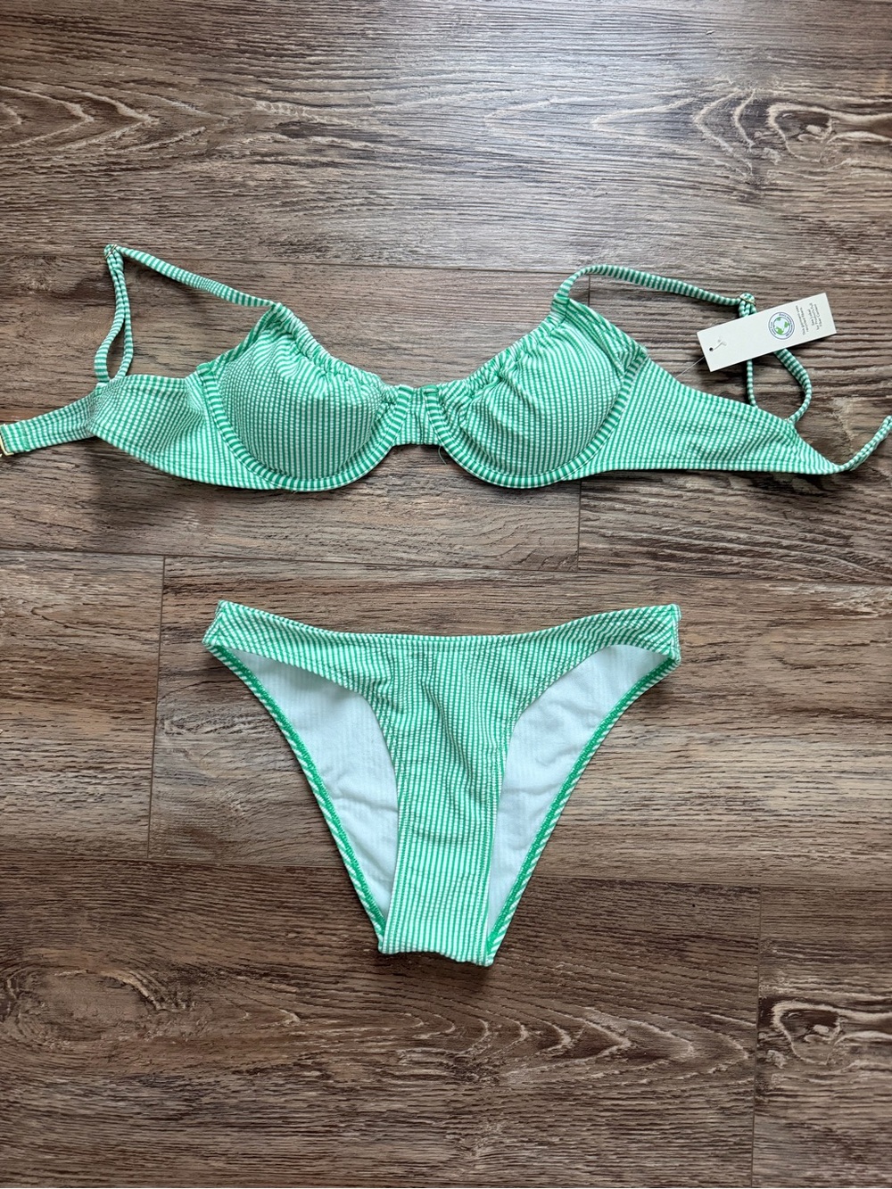 No Boundaries Green seersucker Striped Underwire Bikini Set 💚 NWT size S/M